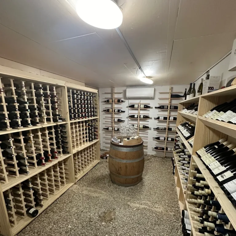 Cave à vin sur mesure de 11 m² en Côte-d’Or, rangements muraux et fût central