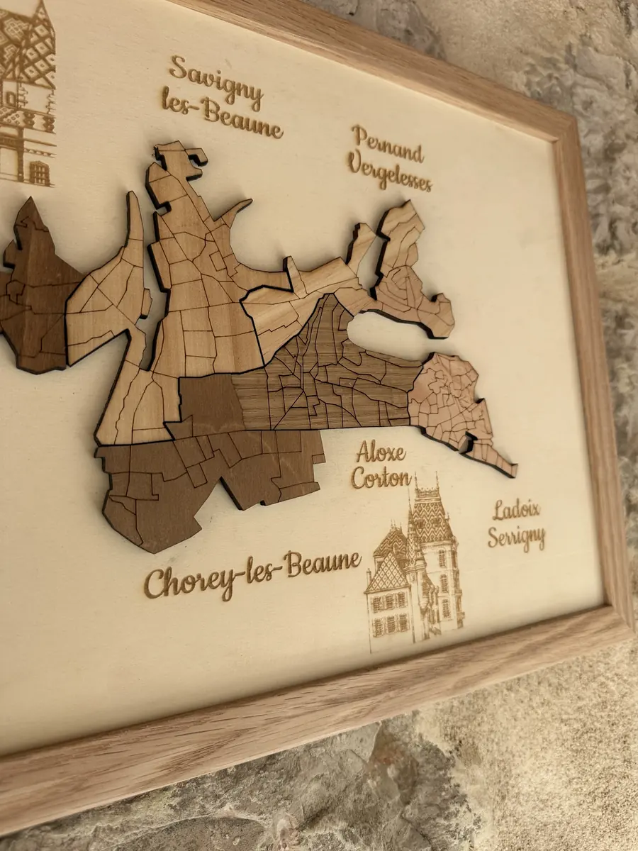 Tableau décoratif 3D en bois des appellations de la Côte de Beaune