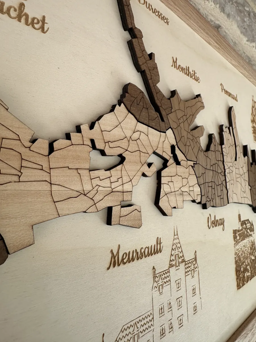 Tableau décoratif 3D en bois des appellations de la Côte de Beaune